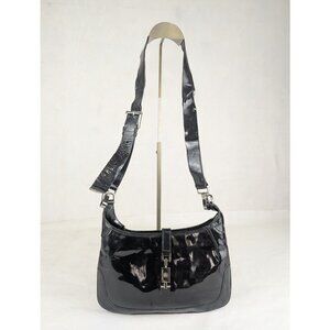 Authentic GUCCI Jackie Black Patent Leather Hobo Shoulder Bag Made in Italy